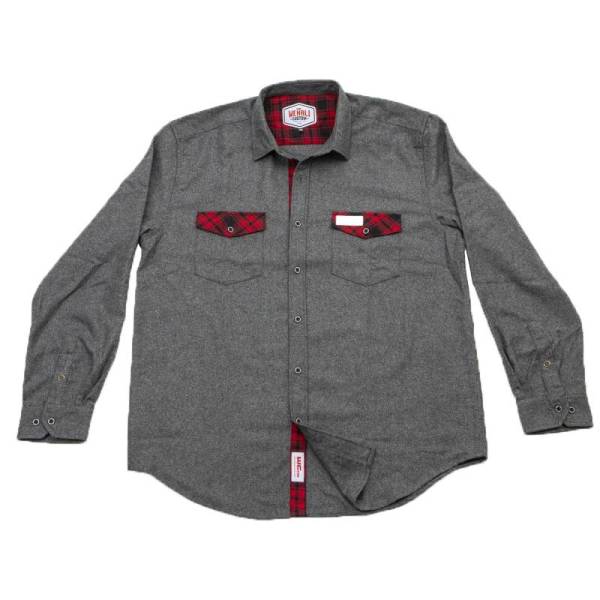 Wehrli Custom Fabrication - Wehrli Custom Men's Flannel - Grey with Red Buffalo Plaid Accents, Limited Edition